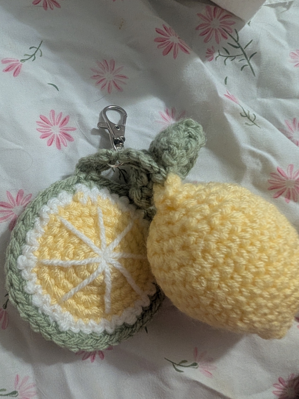 Handmade Yellow Lemon Crochet Keychain - Accessories